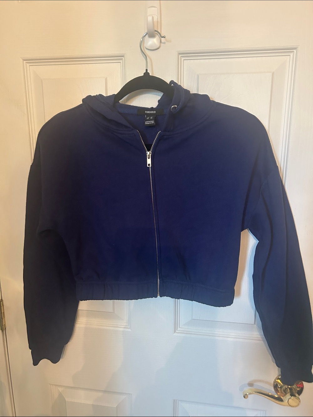 Forever 21 Navy Zip-Up Cropped Hooded Jacket